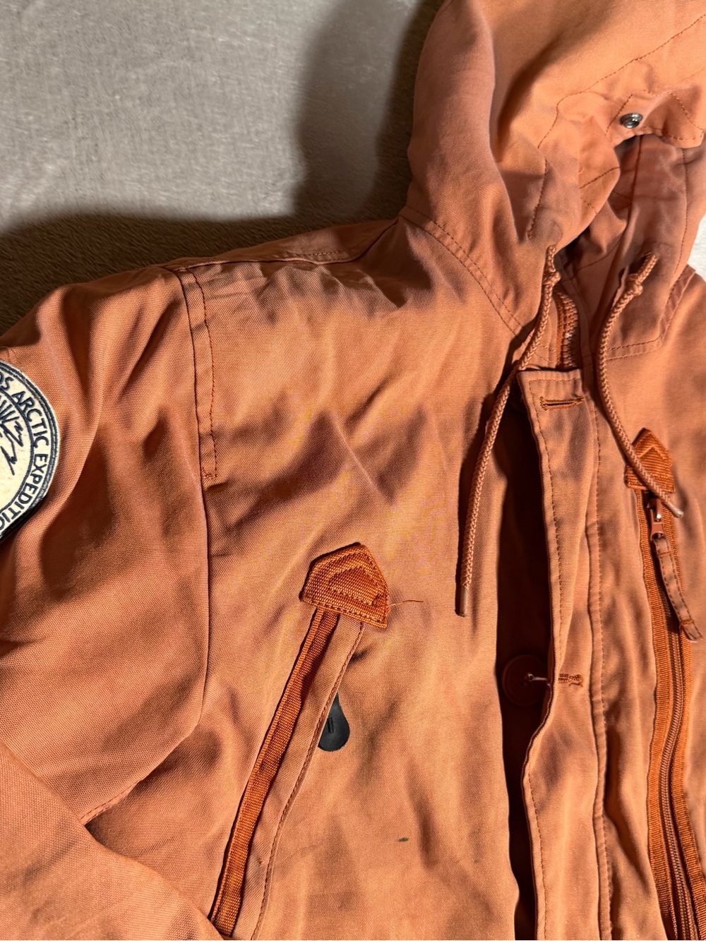 Alpha Industries Arctic Expedition Hooded Field Parka Jacket Orange Salmon XL - Picture 3 of 6